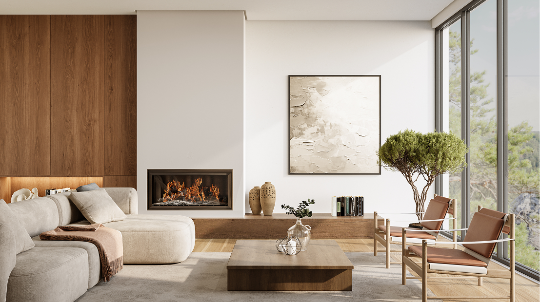 Cozy seating area and large windows